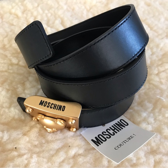 Moschino Leather Belt with Gold Tone Moschino Bear Buckle - Picture 3 of 13